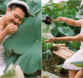 Mặc yếm, tạo dáng như hot girl chụp ảnh bên sen, chàng trai khiến cộng đồng mạng náo loạn, xôn xao