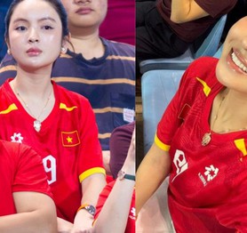 Loạt ảnh Chu Thanh Huyền - vợ Quang Hải trên sân Mỹ Đình lọt ống kính truyền thông còn xinh hơn ảnh tự đăng