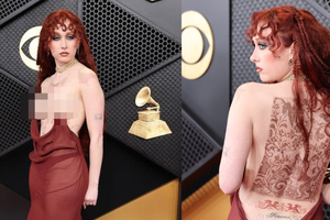 Thảm đỏ Grammy xuất hiện váy khoe thân phản cảm, nản nhất là cách che vòng 1 quá lố lăng