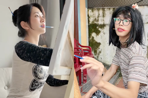 Cả TikTok hóa Lê Bống: Miệng ngậm cọ, tay tô màu, mắt nhìn xa xăm