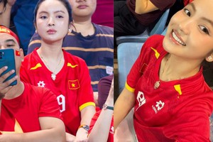 Loạt ảnh Chu Thanh Huyền - vợ Quang Hải trên sân Mỹ Đình lọt ống kính truyền thông còn xinh hơn ảnh tự đăng