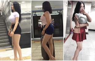 Đứng chờ tàu, cô gái mặc áo phông bó sát khiến cư dân mạng lo: "Ngực thế này chen sao nổi?"