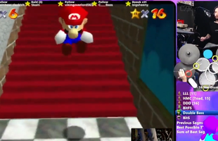 Chơi game bằng dàn trống, nam game thủ phá đảo Mario với thành tích hoàn hảo trong 20 phút