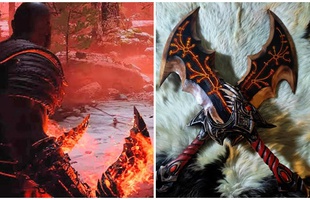Sau búa thần Thor, fan God of War Ragnarok tiếp tục điêu khắc song đao Kratos bản đời thực
