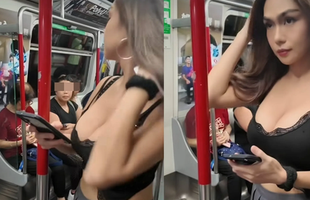Hot girl diện áo xẻ sâu lên tàu điện ngầm gây chú ý, biểu tượng của "người qua đường" khiến CĐM xôn xao
