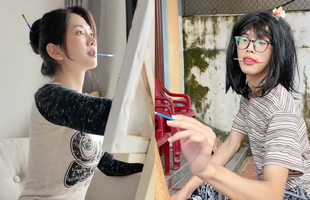 Cả TikTok hóa Lê Bống: Miệng ngậm cọ, tay tô màu, mắt nhìn xa xăm
