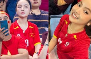 Loạt ảnh Chu Thanh Huyền - vợ Quang Hải trên sân Mỹ Đình lọt ống kính truyền thông còn xinh hơn ảnh tự đăng