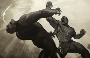 Bản vẽ concept cho thấy cảnh Hulk "đấm tòe mỏ" Thanos tại Wakanda, đáng tiếc là ta không được xem nó trên màn ảnh