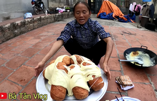"Dị" như bà Tân Vlog, làm xúc xích siêu to khổng lồ như khoanh giò lụa, cầm lên ăn thôi đã thấy muốn nghẹn