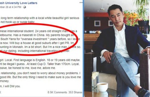 Ngã ngửa với chàng trai Trung Quốc đăng tìm bạn gái trên mạng: "Nhà tôi rất giàu, cần tìm bạn gái xinh, ngực cup D trở lên, chung thủy, biết chiều người yêu"