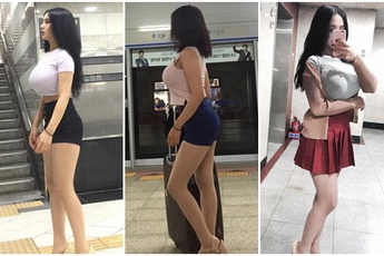 Đứng chờ tàu, cô gái mặc áo phông bó sát khiến cư dân mạng lo: "Ngực thế này chen sao nổi?"