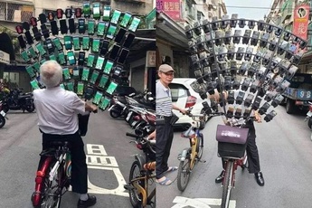 Ông lão nổi tiếng nhờ chơi Pokemon Go trên xe đạp vừa nâng cấp lên dàn 64 chiếc smartphone