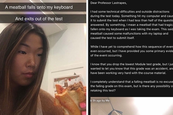 Vừa thi trực tuyến vừa ăn bánh mỳ, cô nữ sinh trượt thẳng cẳng vì bị miếng thịt viên rơi vào bàn phím và cái kết