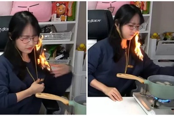 Lên sóng dạy nấu ăn, nữ streamer bất ngờ gặp họa lớn, tóc bắt lửa bốc cháy dữ dội