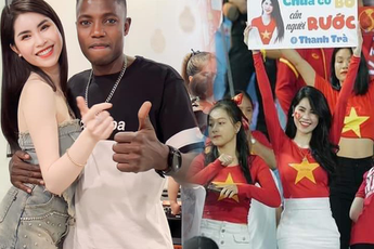 Chàng trai châu Phi sánh đôi bên "bóng hồng" nổi tiếng trên SVĐ Mỹ Đình, dáng chụp gây tranh cãi