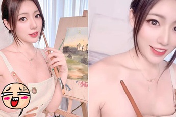 Làm quảng cáo để tuyển học viên mỹ thuật, nàng hot girl gặp sự cố trang phục, suýt thì hớ hênh