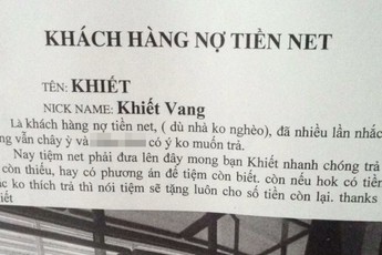 Thanh niên quịt tiền Net bị chủ quán dán giấy đòi nợ lên tường