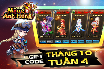 Mộng Anh Hùng phát Gift Code tuần 4 tháng 10 dành cho game thủ