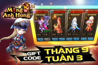Mộng Anh Hùng phát Gift Code tháng 9 tuần 3 dành cho game thủ