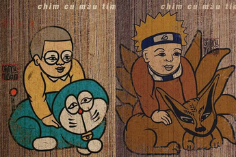 Hài hước với bộ ảnh các nhân vật anime, manga theo phong cách tranh Đông Hồ