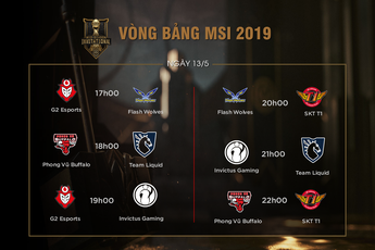 Lịch thi đấu MSI 2019 ngày 13/05: Chờ Phong Vũ Buffalo lật đổ Team Liquid