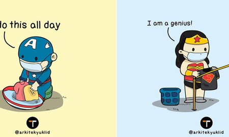 [Chùm ảnh vui] Cuộc sống của các siêu anh hùng khi tự cách ly tại nhà: Cap giặt quần áo xong đưa Wonder Woman phơi hộ