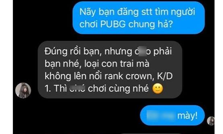 PUBG Mobile: Mời gái chơi chung, thanh niên bị phũ “loại con trai không lên nổi Crown thì đừng mong ai chơi cùng”