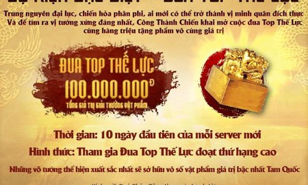 Đua top Thế lực nhận thưởng 100 triệu trong Công Thành Chiến