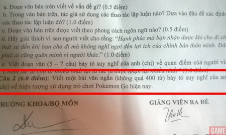 Hết Võ Lâm Truyền Kỳ, Pokemon GO cũng được đưa vào đề thi Văn học