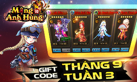 Mộng Anh Hùng phát Gift Code tháng 9 tuần 3 dành cho game thủ