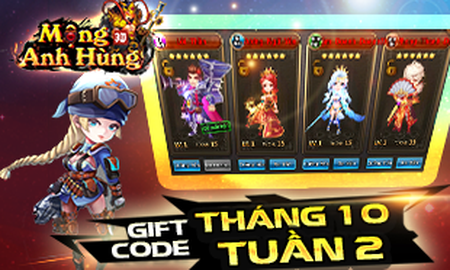 Mộng Anh Hùng phát Gift Code tuần 2 tháng 10 dành cho game thủ