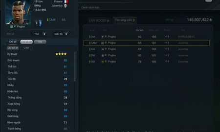 Đánh giá sức mạnh Pogba ở các mùa giải trong FIFA Online 3