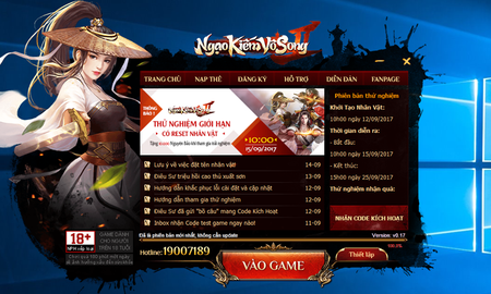 Ngạo Kiếm Vô Song 2 tặng giftcode trải nghiệm game chứa 10,000 Nguyên Bảo