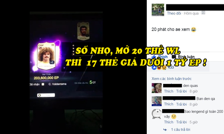 Game thủ FIFA Online 3 đen đủi nhất tuần khi mở 20 thẻ World Legend thì ra 17 thẻ giá trị dưới 1 tỷ EP