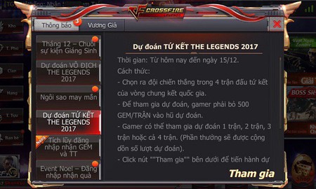 Xạ thủ CFL đổ xô dự đoán The Legends để trúng thưởng thật nhiều Gem