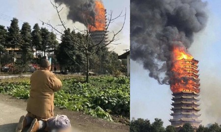 Tòa tháp gỗ cao nhất Châu Á nổi tiếng trong truyện Kim Dung đã bốc cháy ngoài đời thực