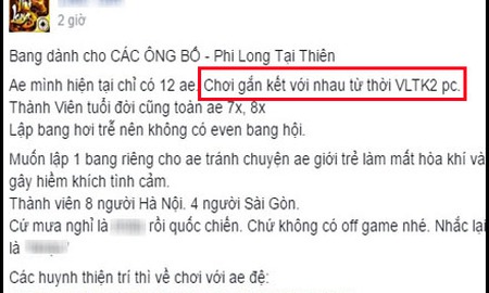 Các ông bố 7x từ thời VLTK cũng ùn ùn rủ nhau lập hẳn một bang riêng để chơi Phi Long Tại Thiên