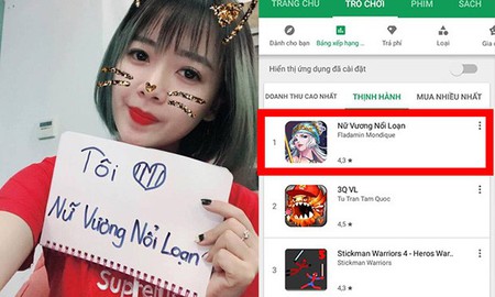 Vừa ra mắt, Nữ Vương Nổi Loạn đã nhanh chóng chiếm Top 1 BXH Thịnh Hành trên CH Play