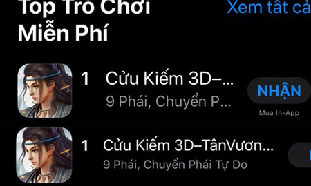 Cửu Kiếm 3D công phá tất cả BXH game trên Store: TOP 1 all game, TOP 1 nhập vai, TOP 1 Thịnh Hành, TOP 1 Trending...